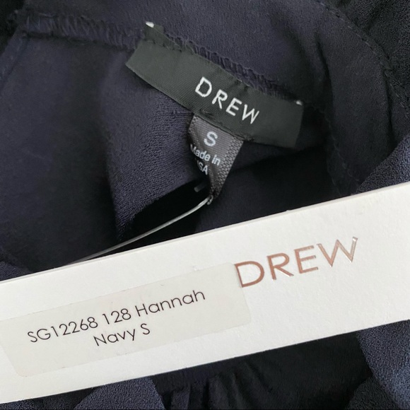 Drew Hannah Navy Ruffle Mock Neck Keyhole Blouse - Picture 8 of 16